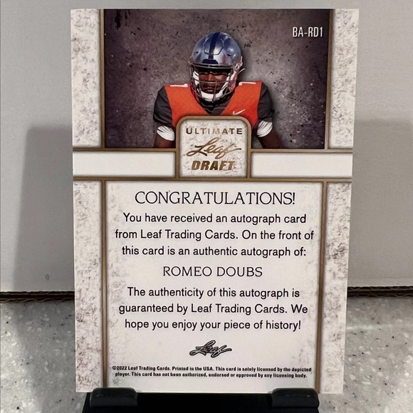 2022 Leaf Ultimate Draft #BA-RD1 Romeo Doubs Auto RC #/99 - Picture 3 of 3